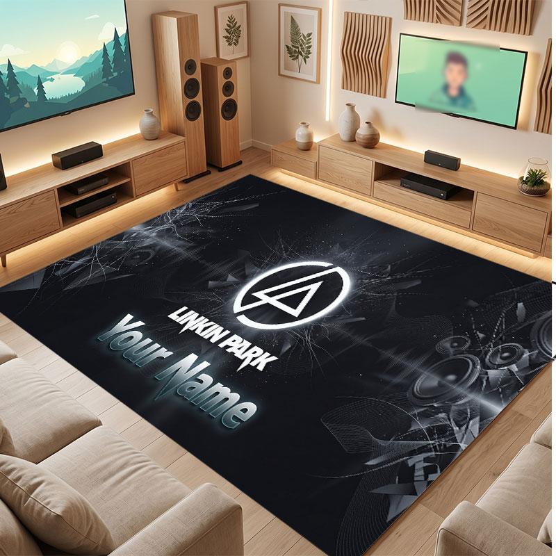 Linkin Park Personalized Crystal Velvet Carpet, Customized Name Text Soft Anti‑Slip Rug for Living Room Bedroom