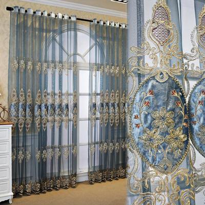 Niebieska żakardowa firanka okienna, dekoracja okienna do salonu, sypialni, balkonu, wystroju domu
