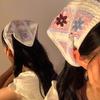 Headscarf French Retro Style Embroidery Flower Pattern Headband Hollow Design Breathable Elastic Hair Accessory