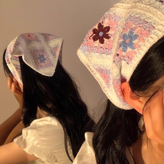 Headscarf French Retro Style Embroidery Flower Pattern Headband Hollow Design Breathable Elastic Hair Accessory