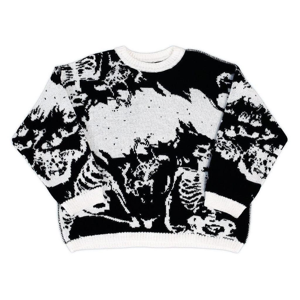 Unisex Hip Hop Streetwear Knitted Sweater Men Gothic Portrait Print Pullover Autumn Harajuku Sweater Women Oversized Sweater