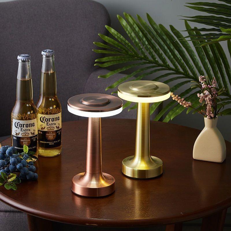 Touch-control Led Night Light For Bar And Cafe Decor With Built-in Battery And Iron Lampshade