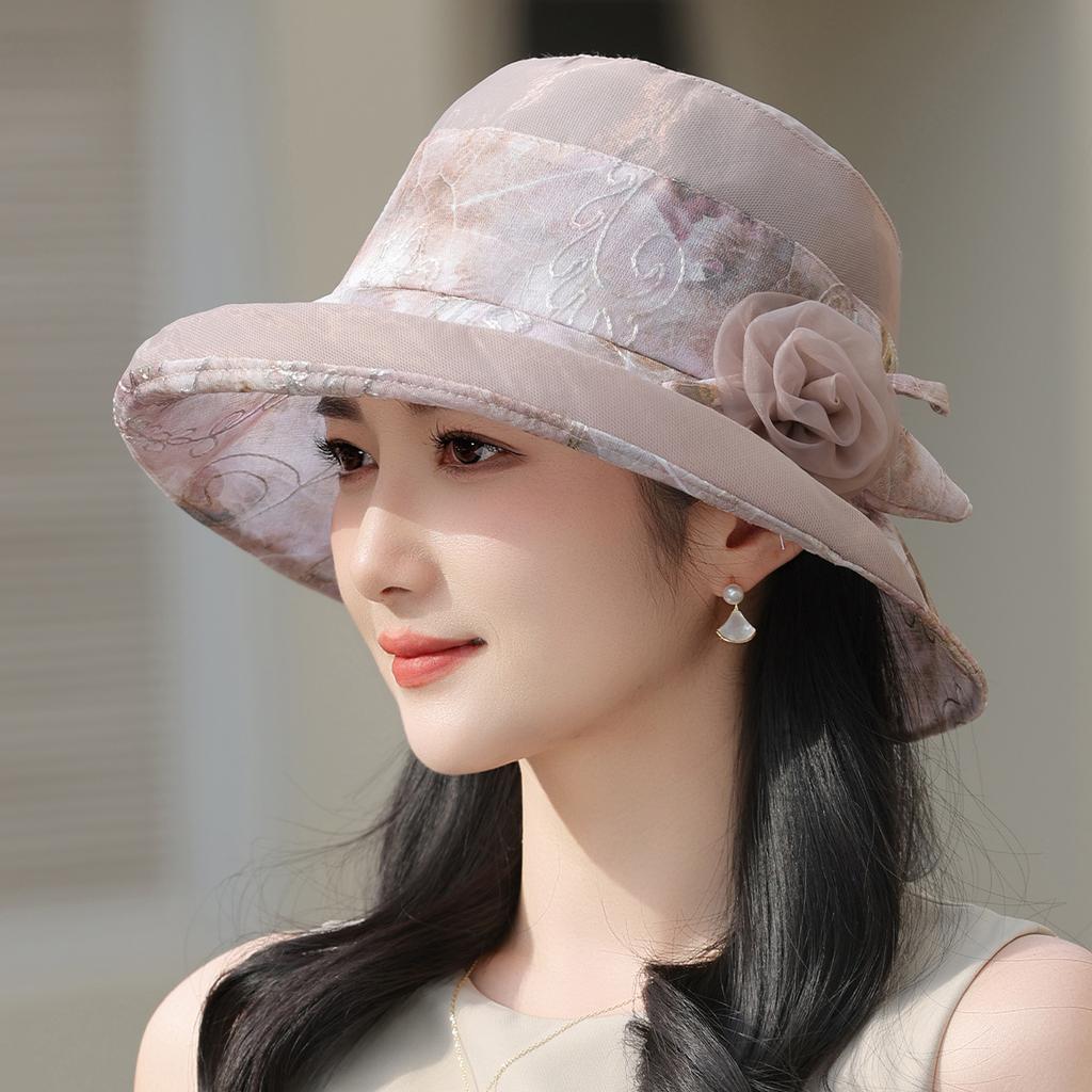 Top Hat Summer Basin Hat Women's Fashion Sun Hat Elegant Versatile Sun Protection Thin Big Eaves Flower Bucket Hat