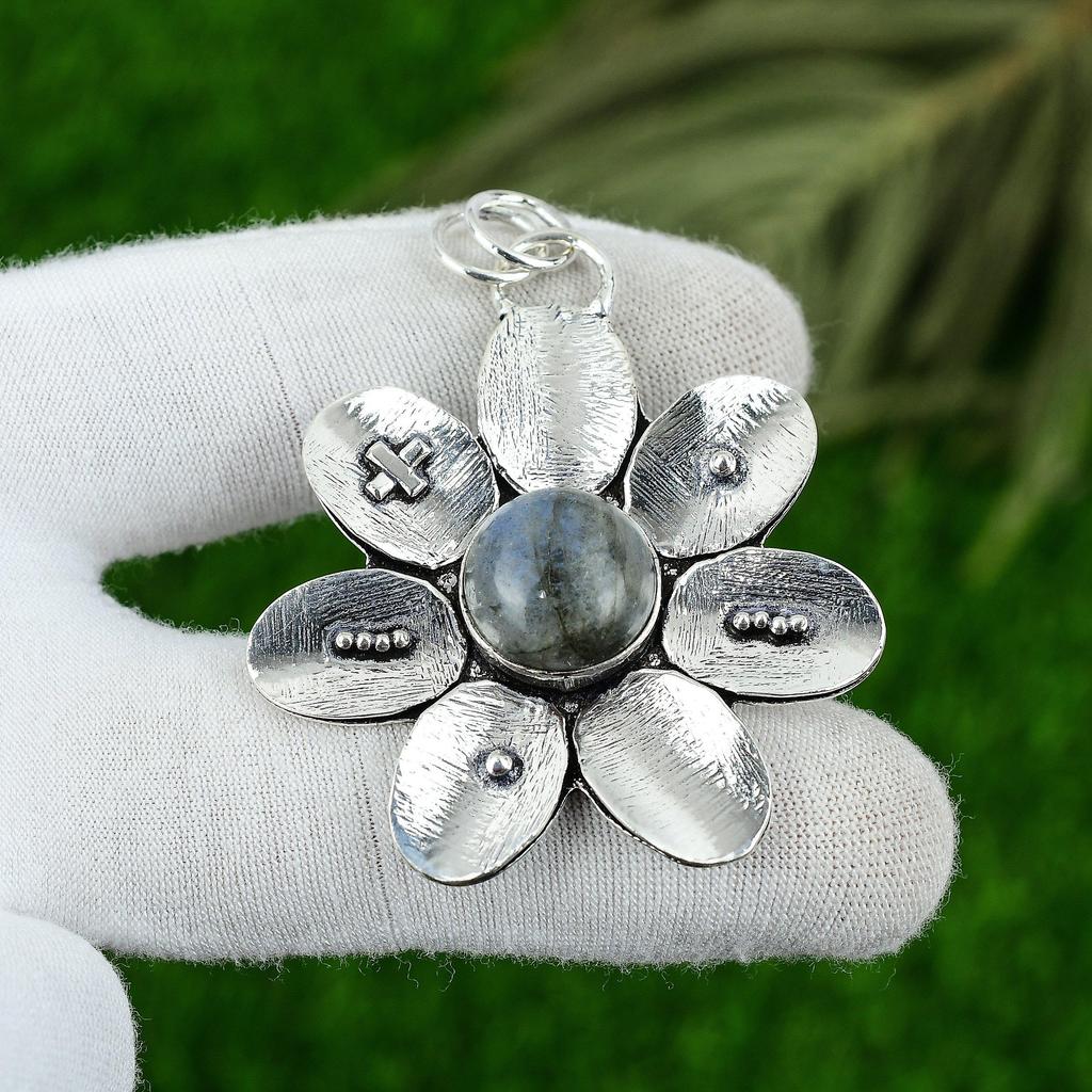 Anniversary Gift For Her Natural Labradorite Gemstone Pendant 925 Silver