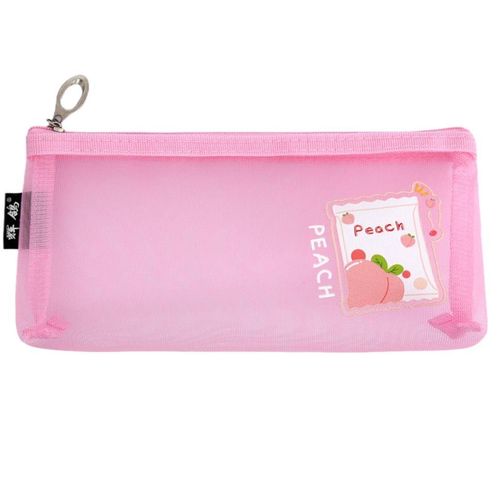 Cartoon Mesh Pencil Case Creative Stationery Storage Bag Simple Cosmetic Storage Bag  Student