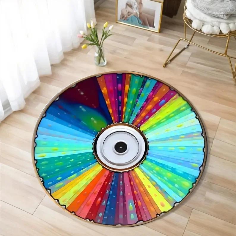 Printed Vinyl Music Record Carpet Machine Washable Rug Gift for Music Lovers Rug Retro Vinyl Record Round Rug Non Slip Mat