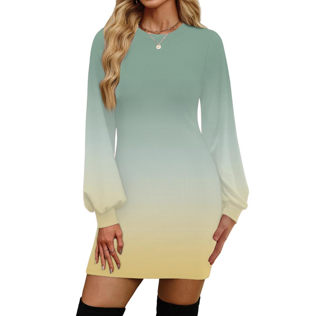 Women's Fashion Casual Round Neck Long-Sleeve Dress