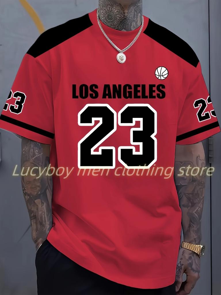 Number23 Los Angeles Print Mens T-Shirt Man Short Sleeves Sportwear Football T-Shirt Vintage Oversize 5 Colors Tees Men Clothes