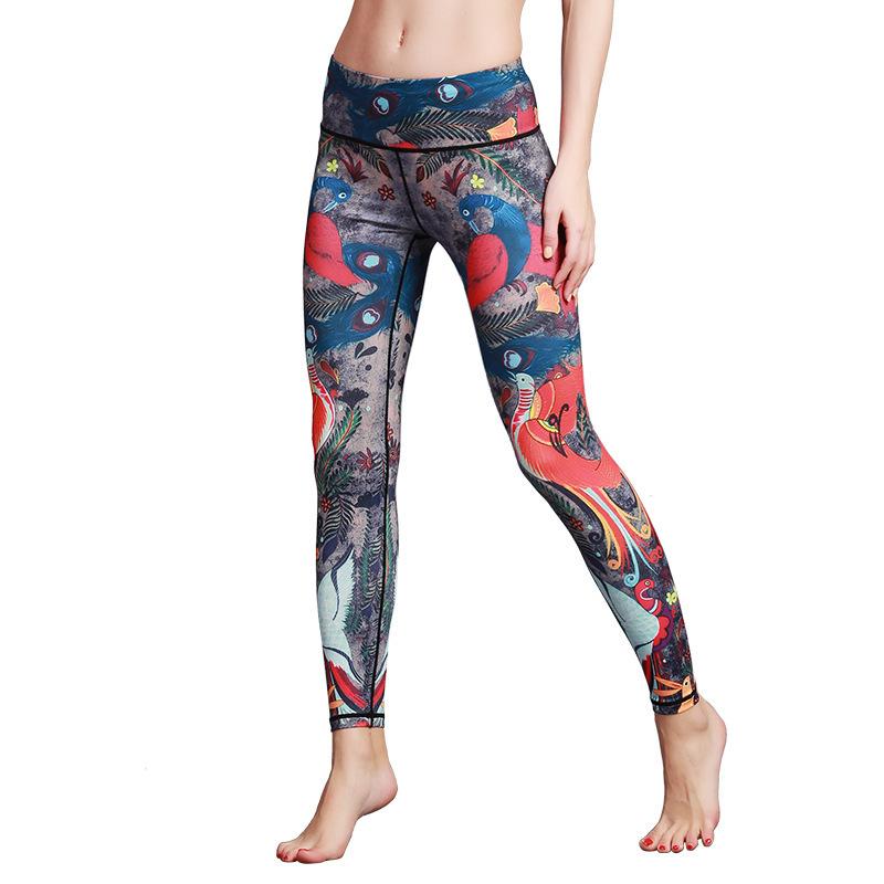 New printed yoga nine-point pants quick-drying outdoor running fitness pants sports tight elastic pants women