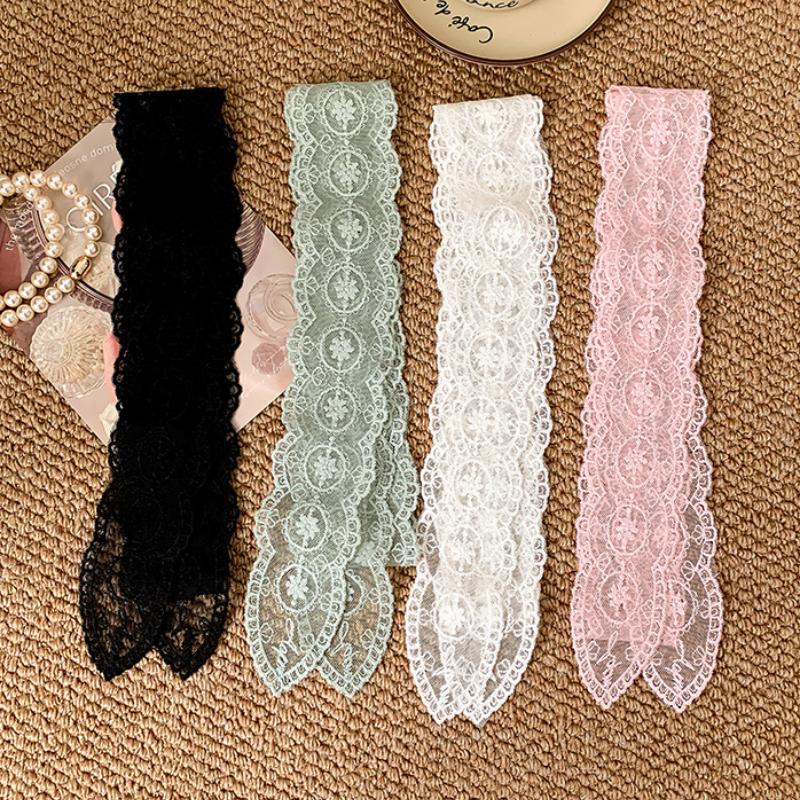 2025 Neu Ins Vintage Weiß Spitze Langer Seidenschal Damen Vielseitig Dekorativ Y2k Schmaler Haarriemen Gürtel Premium Spice Girl Schal