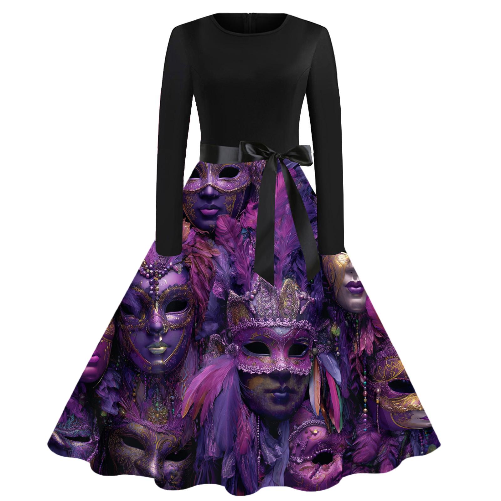 

Women s Casual Fashion Round Neck Carnival Printed Vintage Dress M