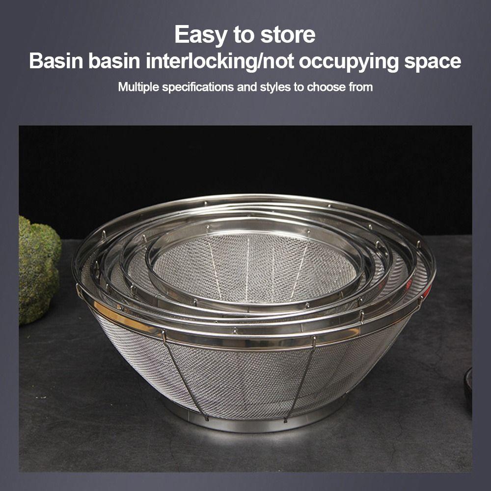 Stainless Steel Fine Mesh Strainer Self-draining Base Multi Function Kitchen Colander Vegetable Fruit Washing Strainer Basket