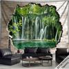 Broken Wall Waterfall Tapestry Wall Hanging, Forest River Landscape Print, Illusion Mural Home Decor For Living Room Bedroom