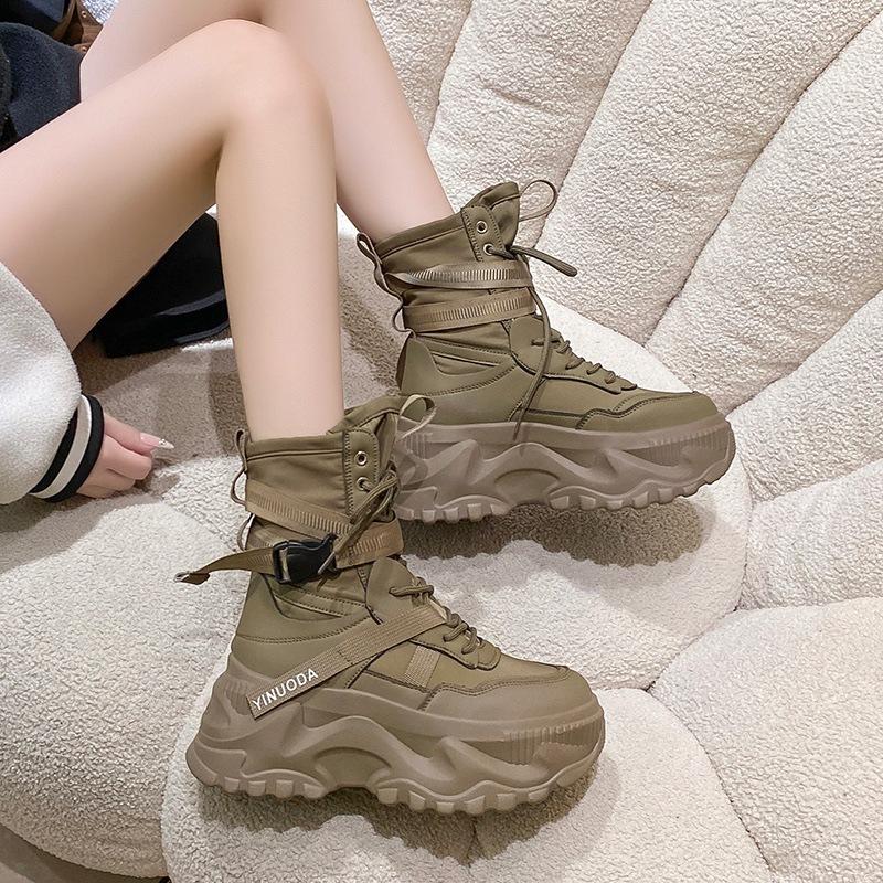 Fashion Women's autumn thick-soled high-top breathable sneakers wedge-heeled motorcycle boots