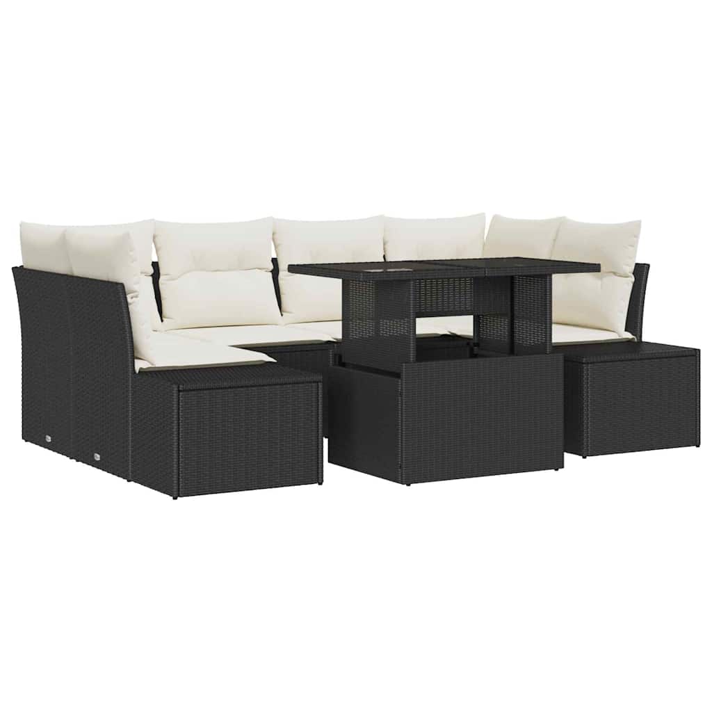 Garden Sofa Set with Cushions 7 pcs Black and Cream