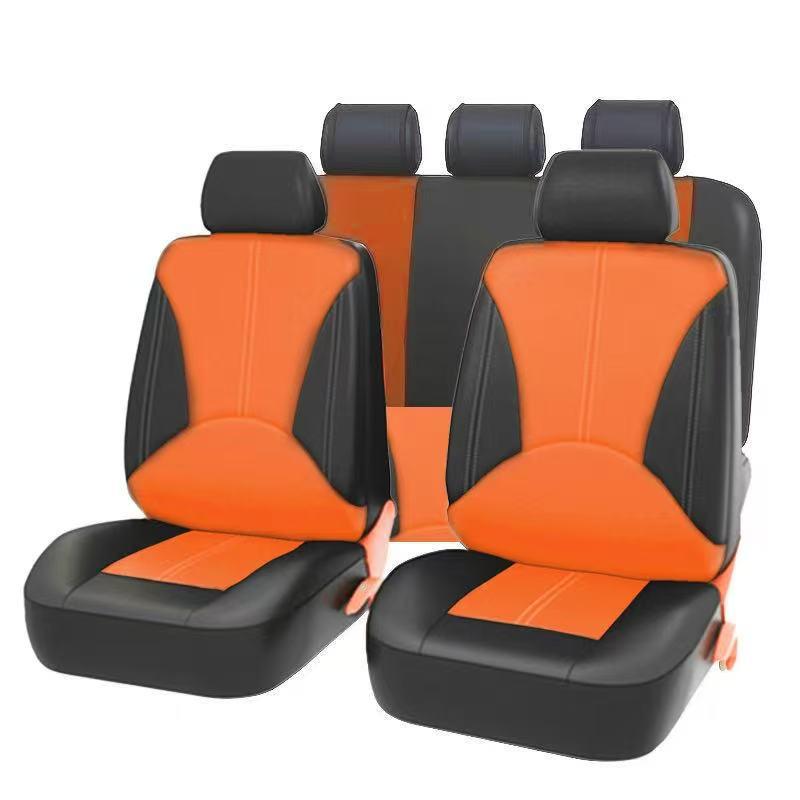 Beige Stitched PU Leather Car Seat Cover - Universal Fit for 5-Seater, All-Season Use