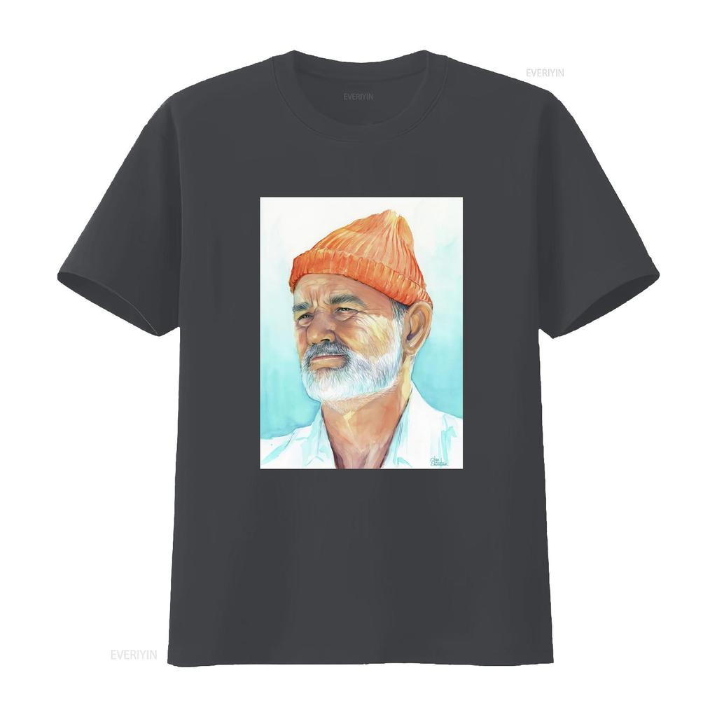 Watercolor Art Orange Beanie White Beard Elder Portrait Print Casual T Shirt vintage Washed homme Top For Everyday Wear Unisex