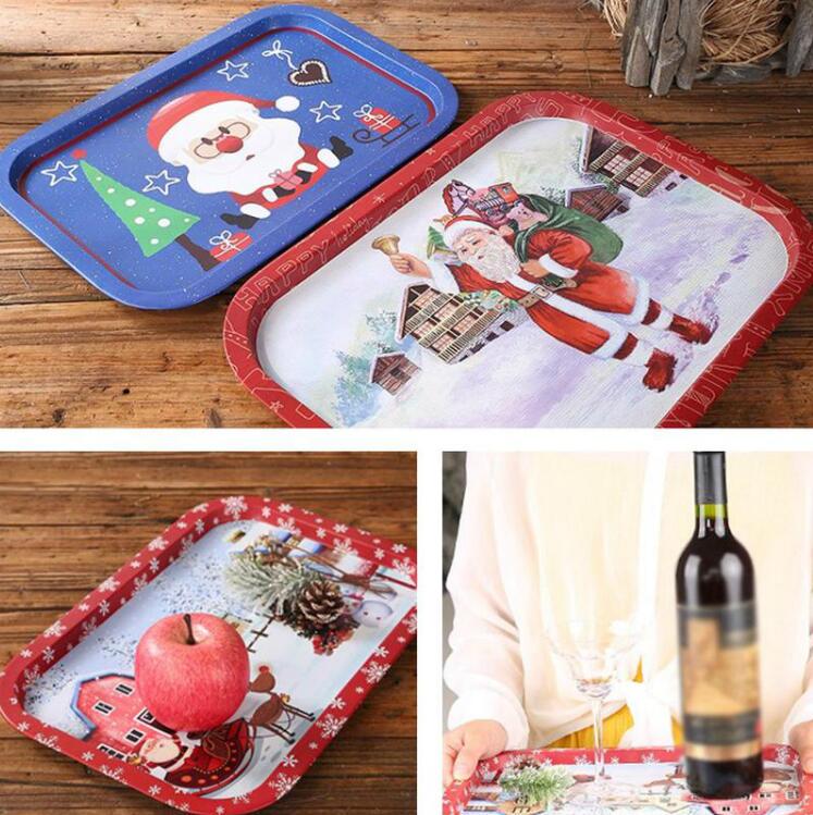 Christmas Decor Tinplate Disc Wine Fruit Candy Plate Food Storage Tray for Home Kitchen