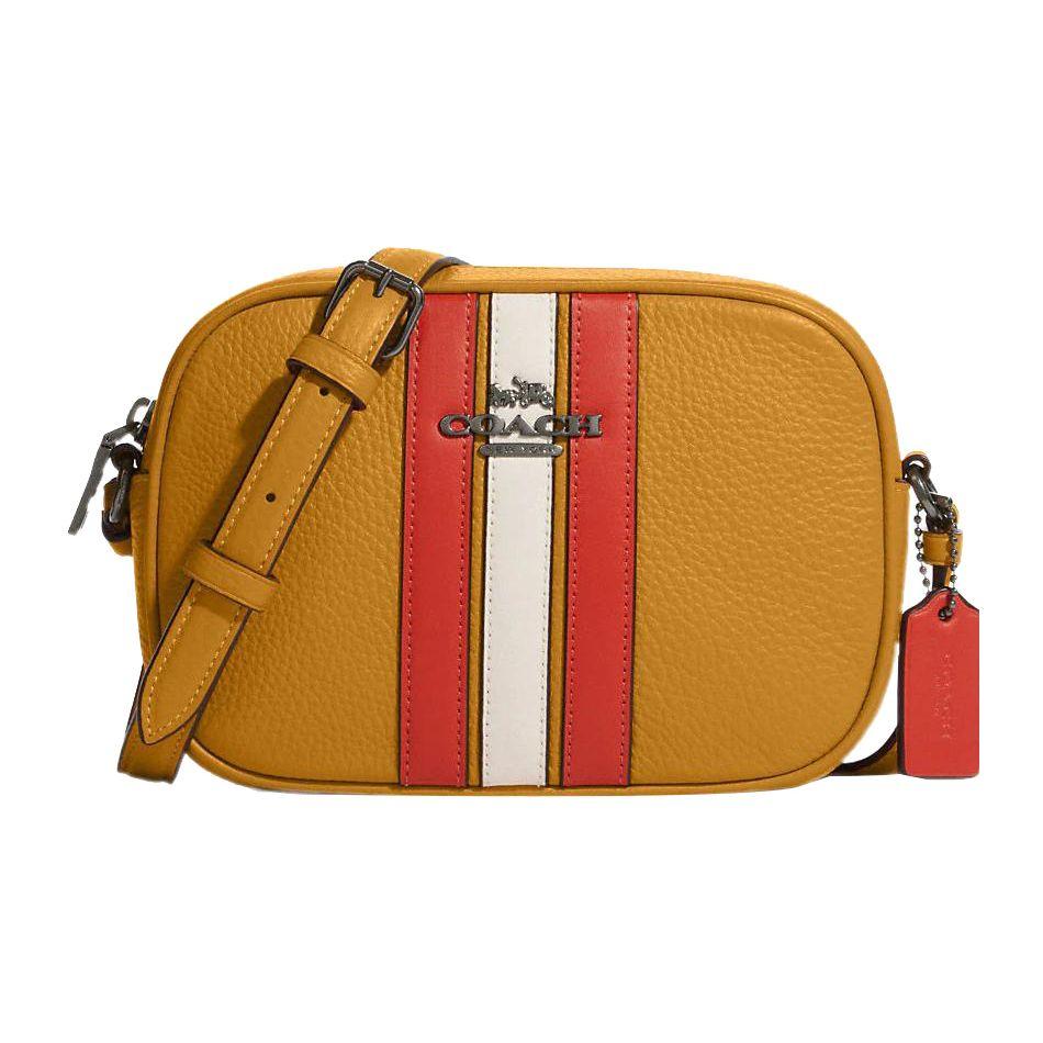 Coach Jamie 19 Logo Stripe Patchwork Zipper Leather Camera Bag Women Shoulder Bag Moss CE111-QBSZ9 Basic Set (Bag+Dust Bag)
