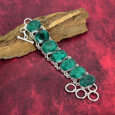 Bracciale Smeraldo Zambiano, Bracciale in Argento Sterling Massiccio 925, Gioielli Smeraldo Zambiano, Bracciale Gioiello Fatto a Mano con Catena Regolabile