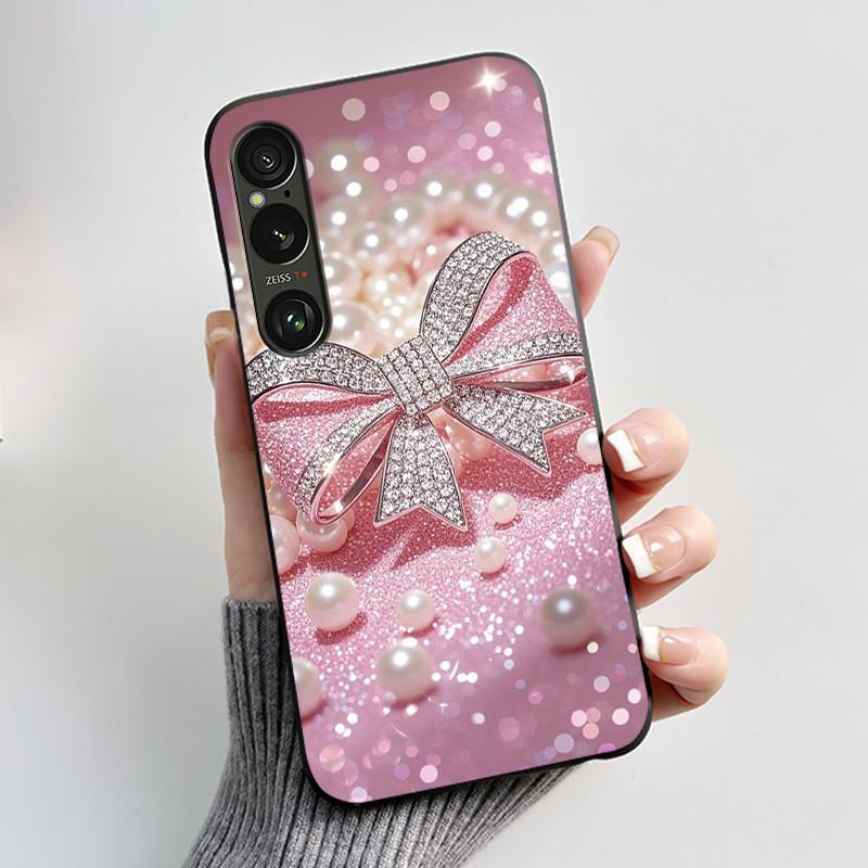 For Sony Xperia 1 VI VII Case Aesthetic Cute Cat Astronaut Soft Silicone Black TPU Back Cover Slim thin Shockproof Shell Fundas