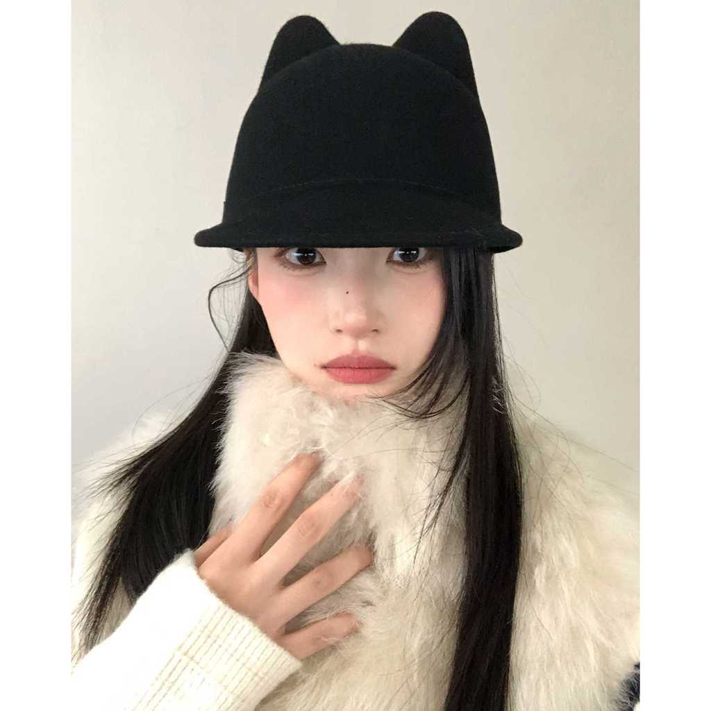 Cat Ears Wool Blend Baseball Cap For Winter Fashion Casual Women