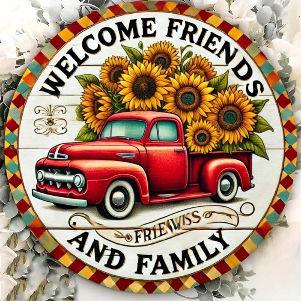 Vintage Sunflower Truck Tin Sign Rustic Farmhouse Wall Decor Indoor Outdoor Weatherproof