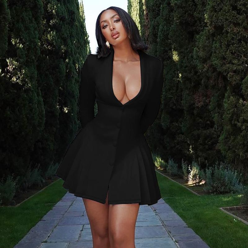 Podzimní a zimní dámské pracovní šaty Royal Sister Wind Sexy Deep V-neck Slim Suit Skládané šaty