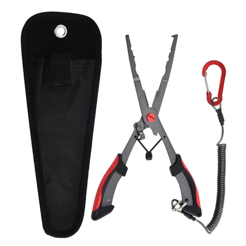 Fishing Plier Fishing Multitool Pliers Multifunction Braided Fishing Line Cutter Rings Opener with Sheath Coiled Lanyard