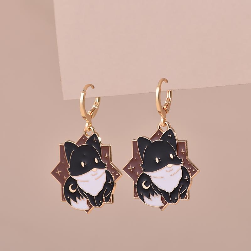 Colorful Aesthetic Animal Cat Rabbit Koi Dragon Earrings For Women Girls Enameled Delicate Gold Color Hoop Earrings Jewelry Gift