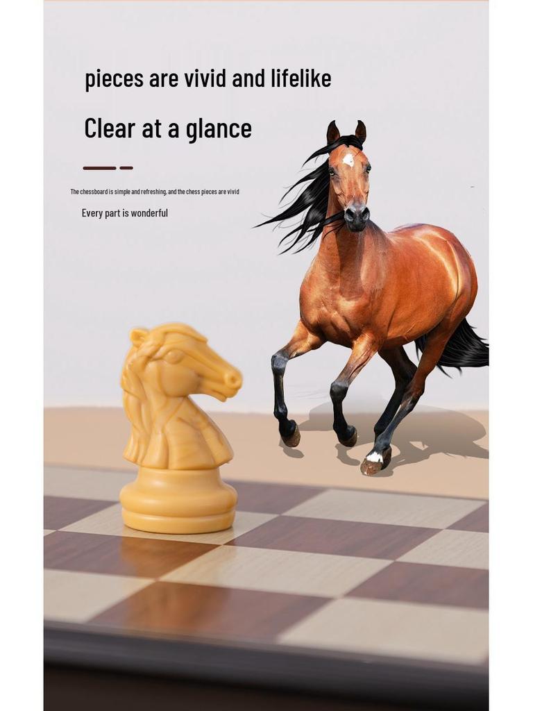 High-End Magnetisches Faltbares Schachspiel mit Holzmaserung-Imitation und Schwarzen & Weißen Figuren