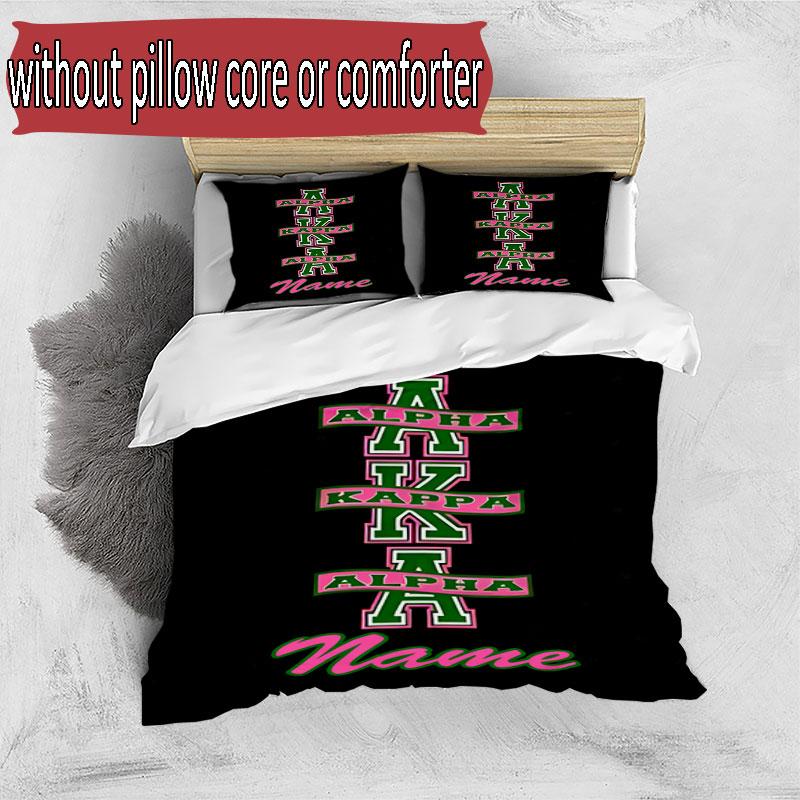 3pcs Duvet Cover Set (1*Duvet Cover + 2*Pillowcase, Without Core), Custom Name Alpha Kappa Alpha Pattern Bedding Set, Home Bedroom Decor Gift