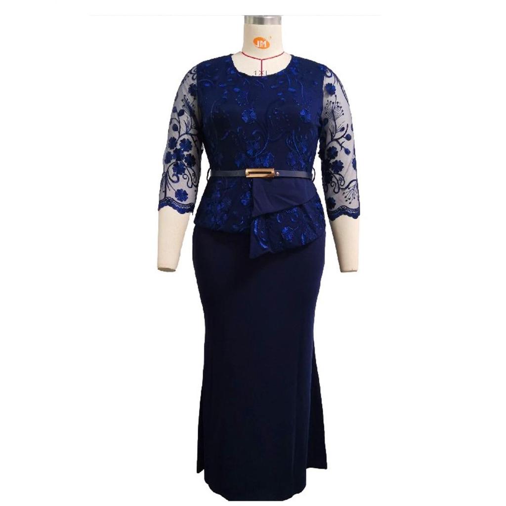 XL To 5XL Women's Autumn Lace Patchwork Long Dress