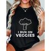 Oversized T Shirt Black Broccoli Graphic I Run On Veggies Print Vegan Lifestyle Casual Wear For Women And Girls