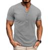 Men's Slim Fit Henley Shirt Short Sleeve Button V-neck Casual Solid Color T-shirt