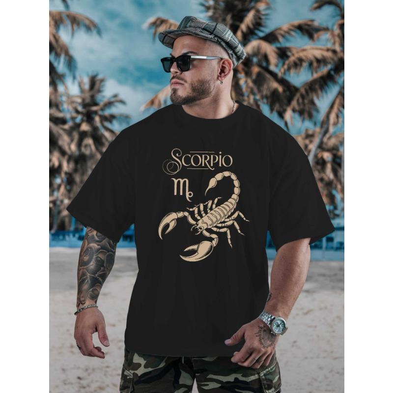 European Size Scorpio Large Size Men's T-shirts Versatile Round Neck Printed T-shirts, Street Fashion Outfits, Suitable for Basketball, Gym, Essential