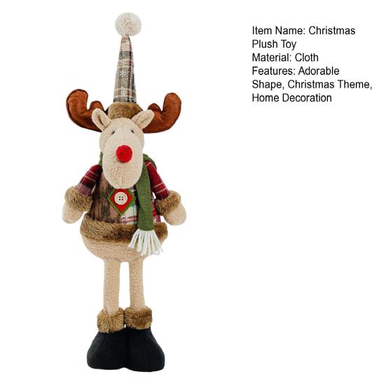 Christmas Plush Toy with Retractable Legs Handmade Reindeer Snowman Santa Claus Plush Doll Xmas Holiday Party Decoration Ornament