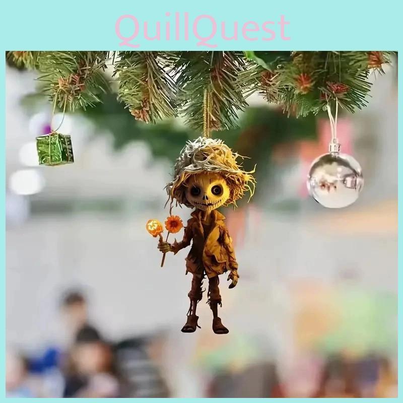 Halloween Skull Wearing Straw Hat And Hold Flower Acrylic Flat Surface Pendant