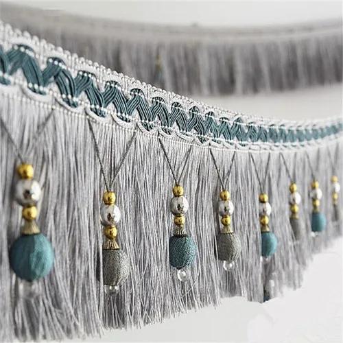 12meters Braided Beads Hanging Ball Tassel Fringe Trimming Applique Fabric Trimming Ribbon Band Curtain Table Wedding Decorated