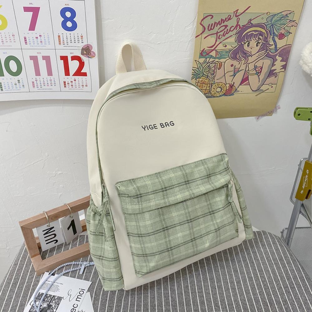 Retro Large Capacity Student Schoolbag Plaid Zipper Plaid Backpacks Canvas Waterproof Women s Backpack Adults зелёный