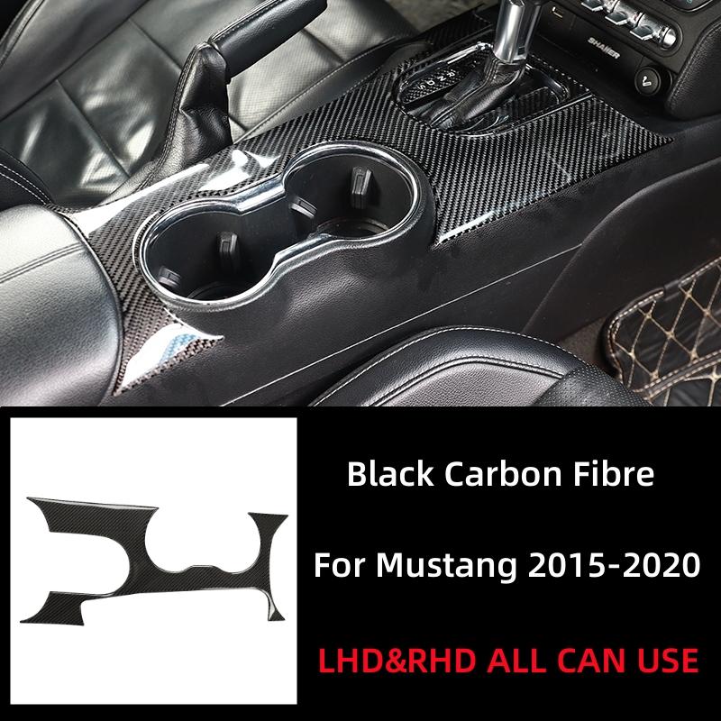 For Ford Mustang GT 2015- Carbon Fiber Interior Car Gear Shift Panel Trim Cover Cup Holder Decoration Sticker Decal Frame