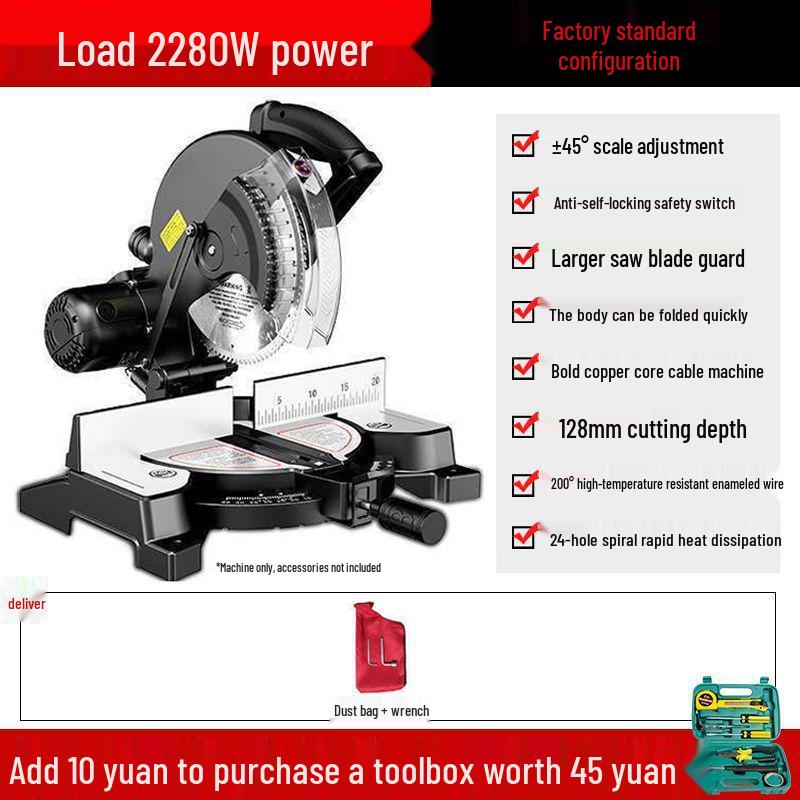 High Precision 10" Aluminum Alloy Miter Saw, 45º Multifunctional Cutting Machine