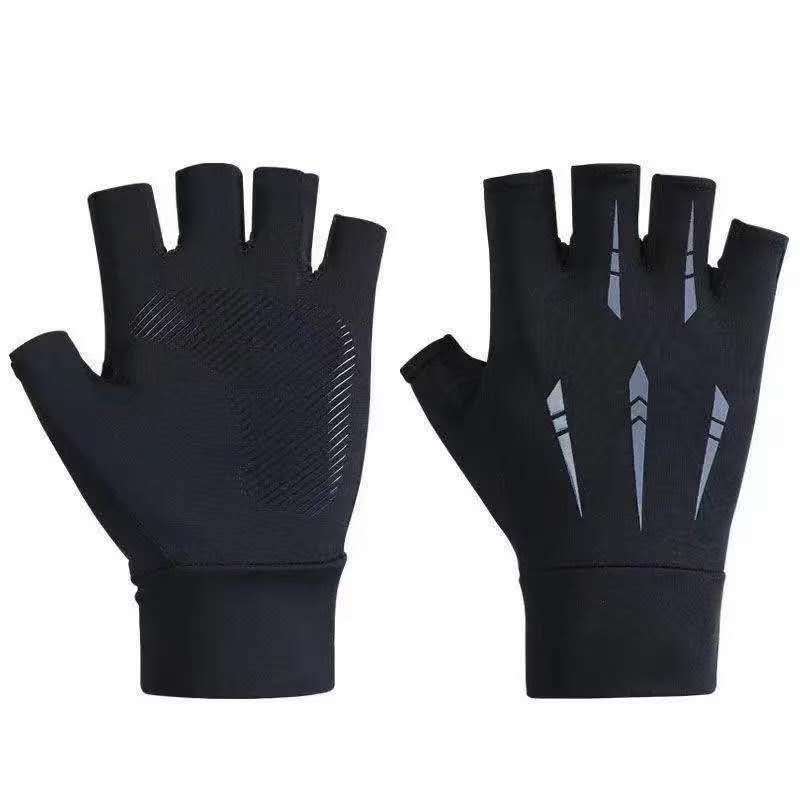 Spring and summer ice silk sunscreen gloves men's fishing breathable high elastic gloves outdoor riding driving leaking two-finger gloves