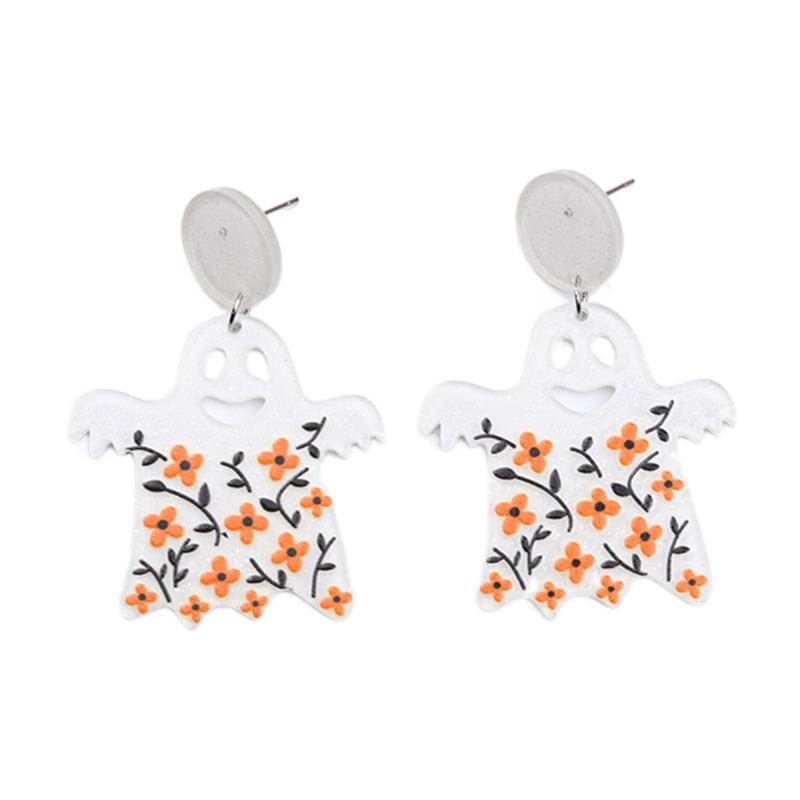 Fashion Dangle Earrings Spirit Pumpkin Skull Flower Drop Earrings Statement Jewelry Halloween Cartoon Acrylic Earrings