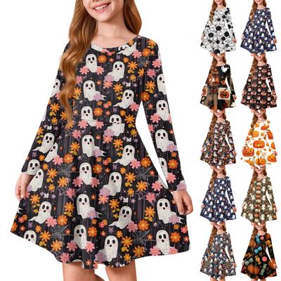 Sommer-Prinzessinnenkleid für Mädchen Halloween-Tag- Langärmeliges A-Linien-T-Shirt-Kleid