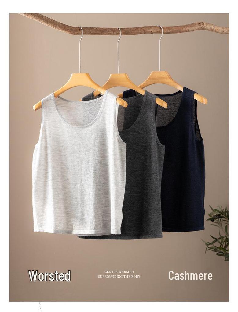 Lekasha Women's 100% Pure Cashmere Round Neck Knit Vest, Loose Fit, Slimming, Sleeveless Layer