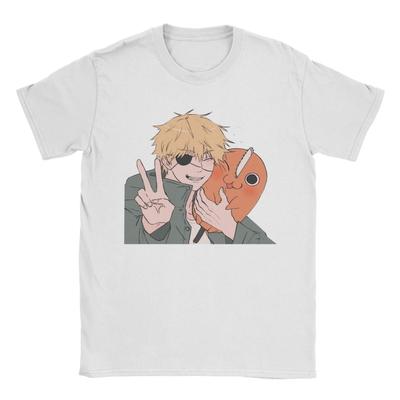 Vintage T Shirt Summer Denji And Pochita Chainsaw Man Trendy Cool T Shirts Cotton Tee Shirt for Men Big Size Short Sleeve Tops