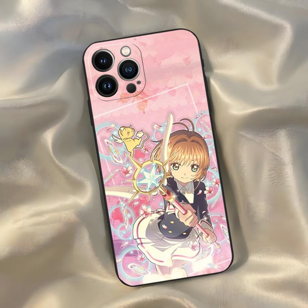 Anime Card Captor Sakuras Phone Case for Iphone 16 15 14 13 12 11 Pro Max Xr X Xs Mini 8 Plus SE 2022 Black Soft Silicone Cover