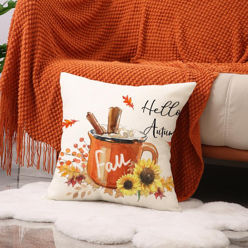 

Autumn Maple Leaf Printed Cushion Cover Harvest Festival Farmhouse Decor Sofa Cushion Cover Linen Letter Print Cushion Cover 45 * 45Cm (single pillowcase)