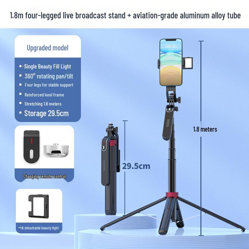 1.8m P185 Anti-Shake Stabilizer Gimbal for GoPro - Multi-Function Selfie Stick & Aluminum Alloy Tripod for Live Broadcast